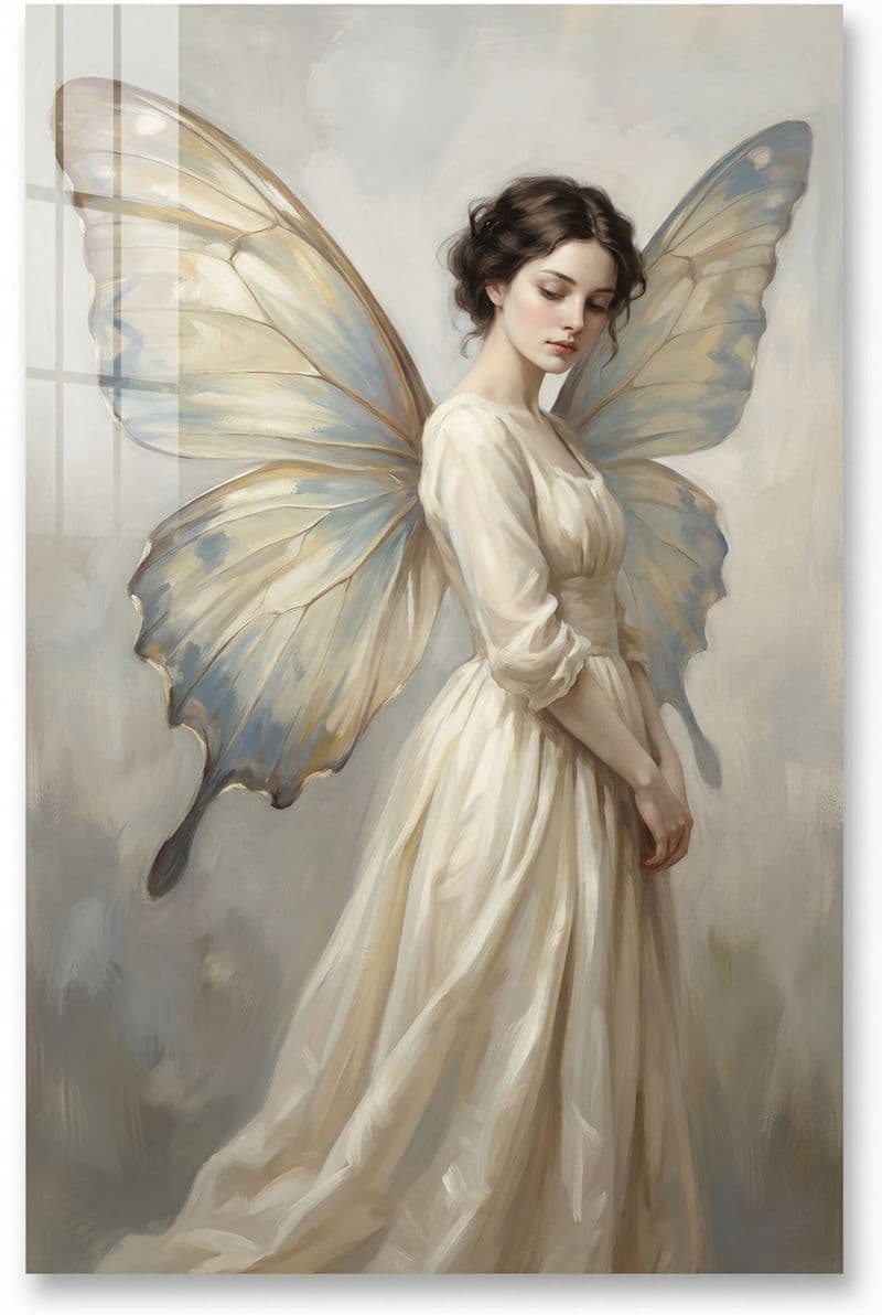 Tranh treo tường cô gái cùng cánh bướm nghệ thuật trang trí phòng khách hiện đại