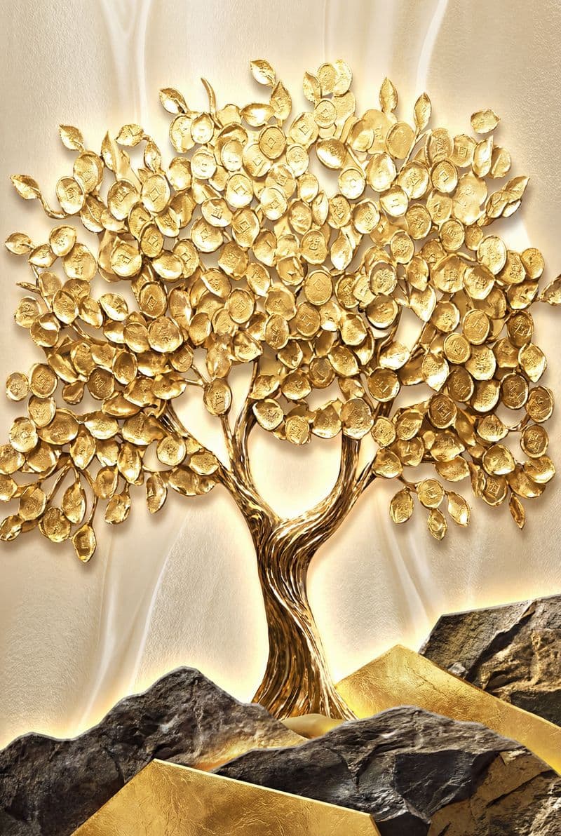Tranh treo tường cây kim tiền tài lộc trang trí phòng khách hiện đại