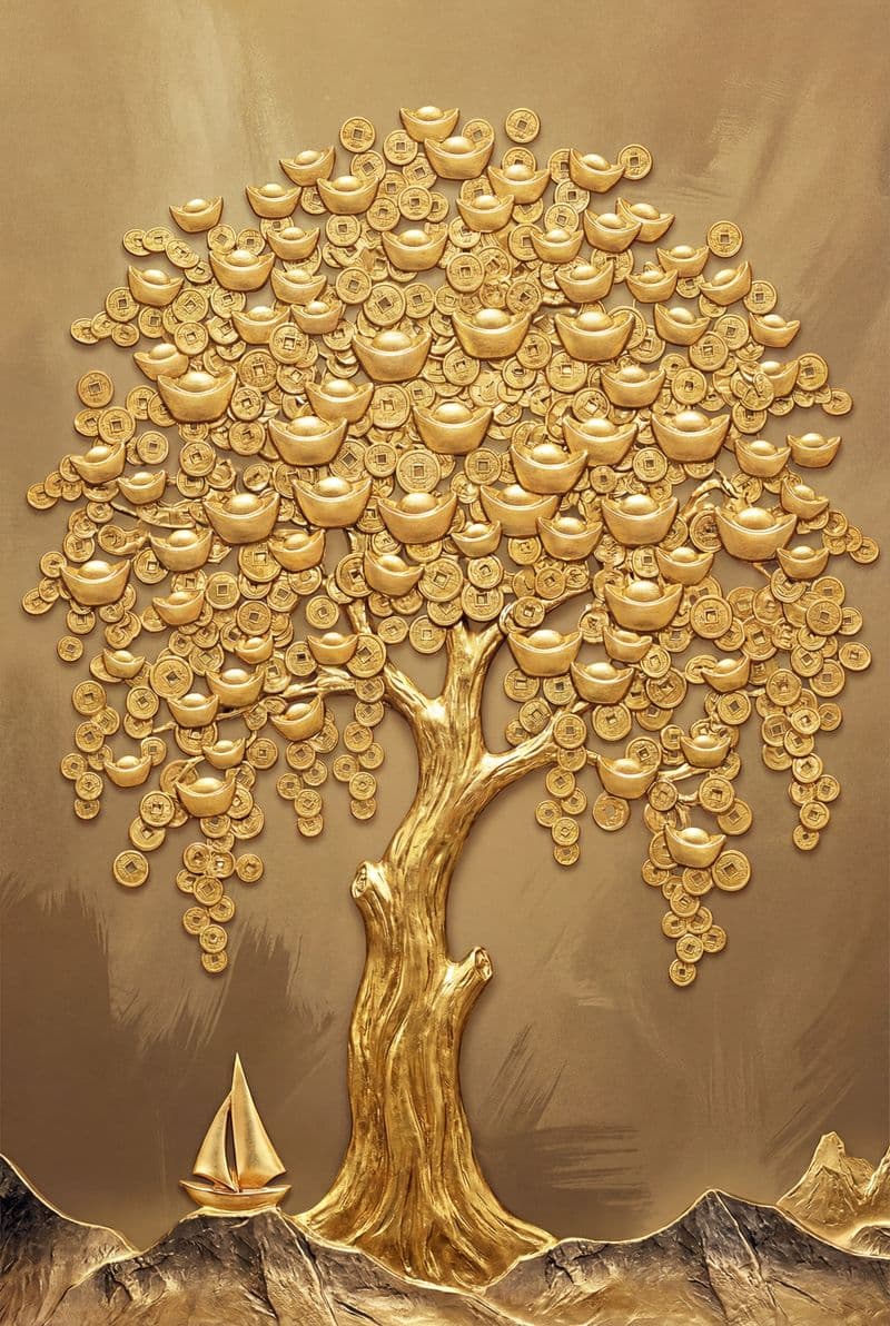 Tranh treo tường cây lộc vàng phong thủy trang trí phòng khách hiện đại