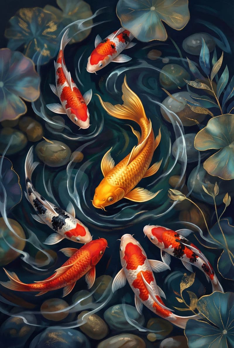 Tranh treo tường cá chép vẫy đuôi phong thủy trang trí phòng khách hiện đại