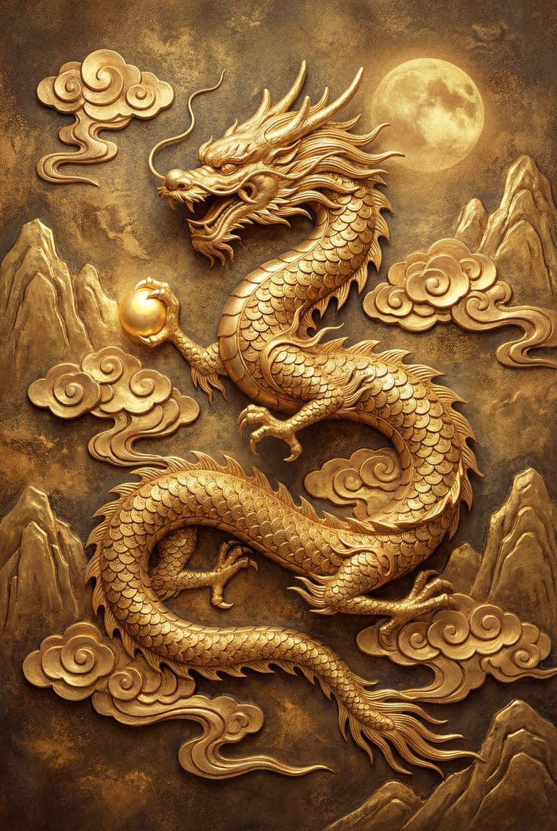 Tranh treo tường rồng vàng phong thủy trang trí phòng khách hiện đại và sang trọng