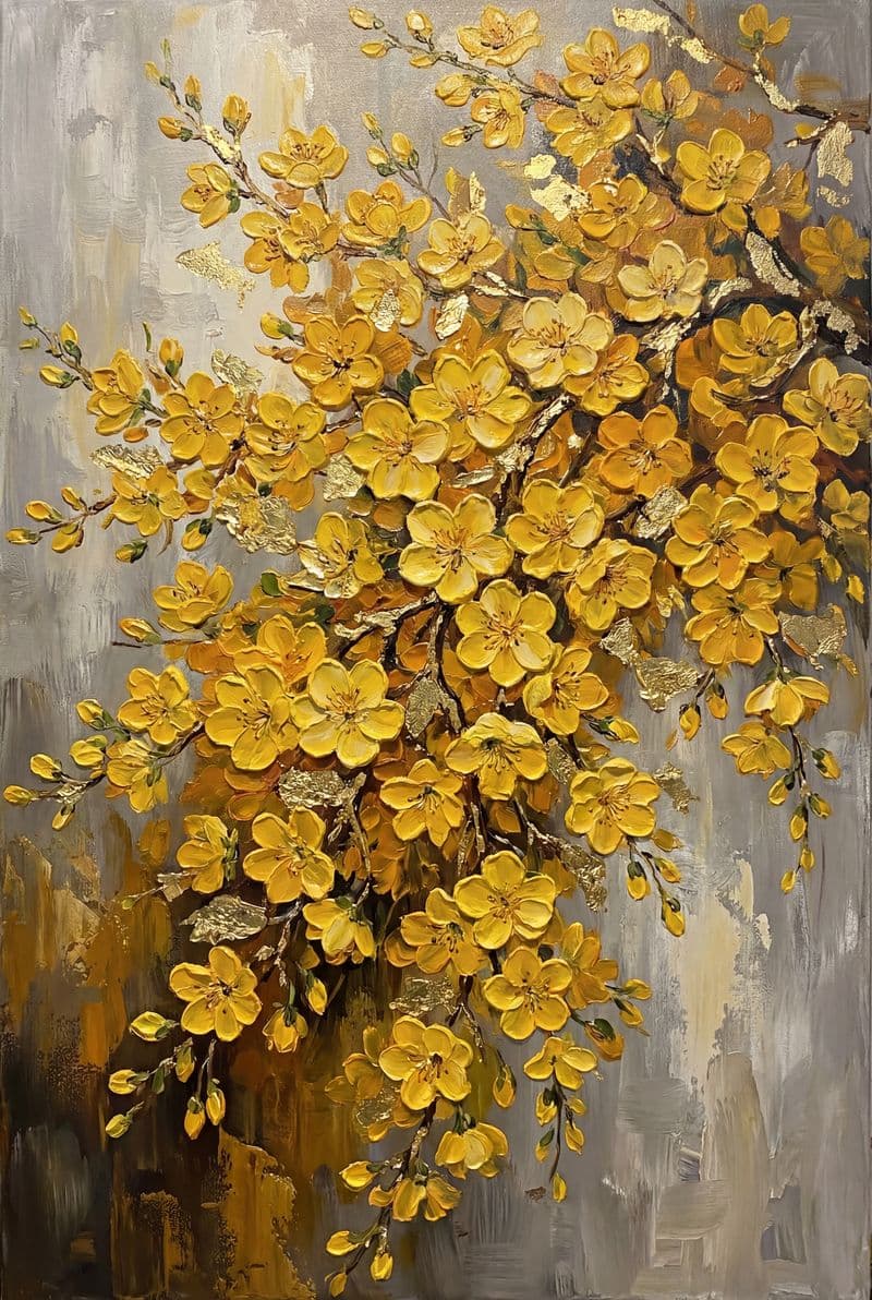 Tranh treo tường hoa mai dát vàng nghệ thuật trang trí phòng khách sang trọng