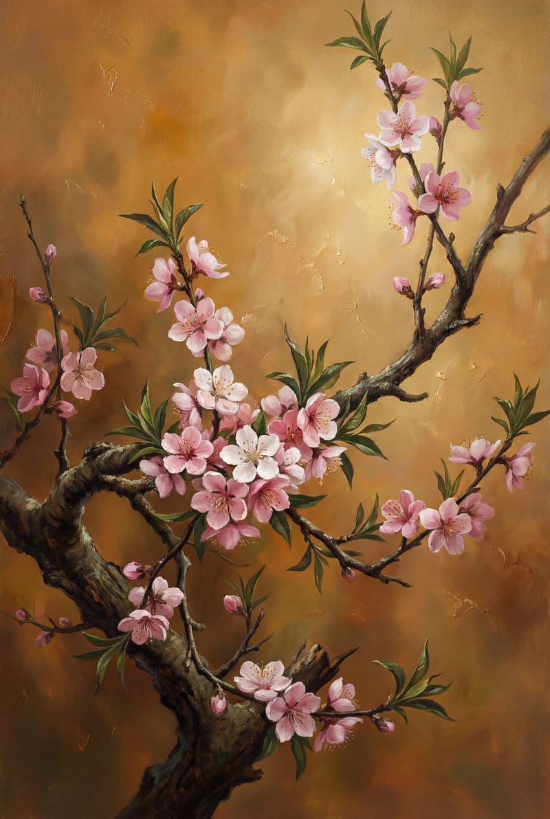 Tranh treo tường hoa đào phong cách cổ điển trang trí phòng khách sang trọng