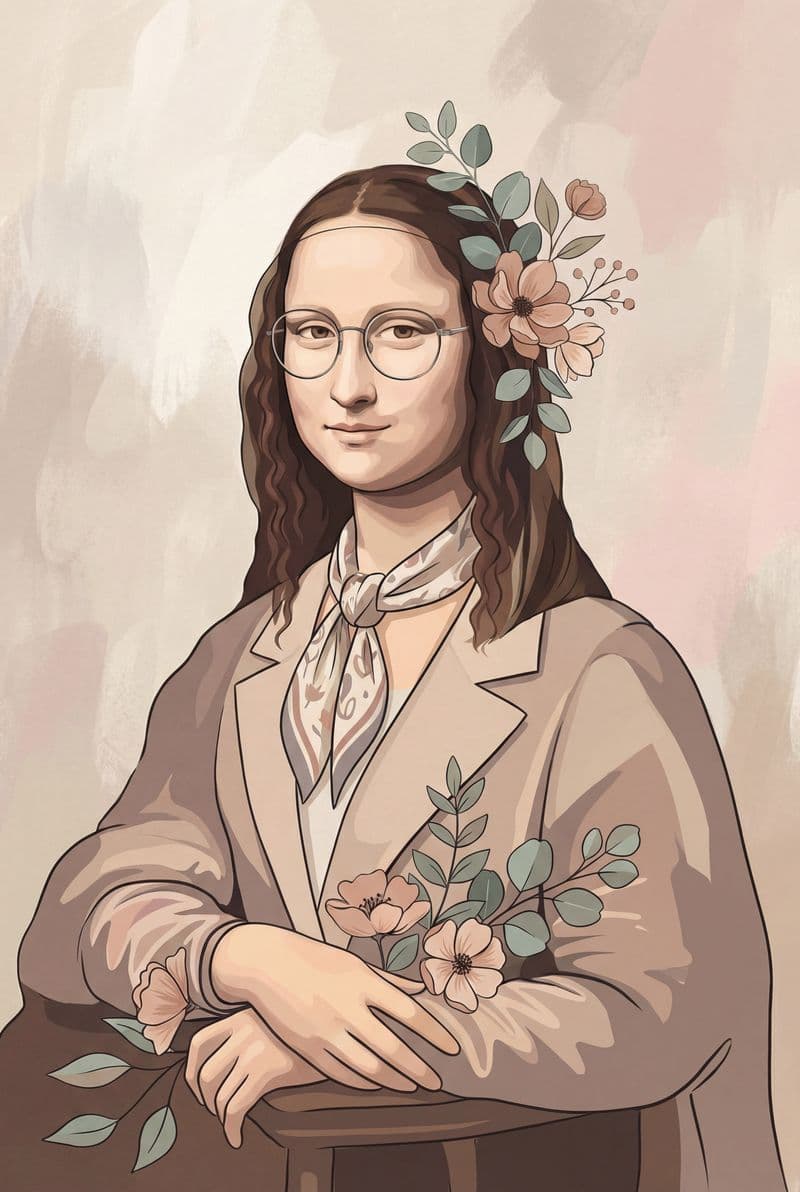 Tranh treo tường chân dung Mona Lisa hiện đại với tông màu pastel trang trí căn hộ sang trọng