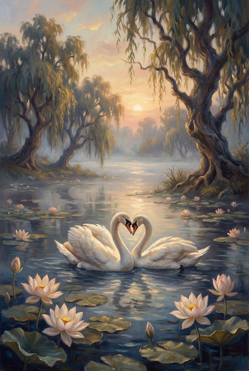 Tranh treo tường đôi chim uyên ương hạnh phúc trang trí phòng ngủ lãng mạn