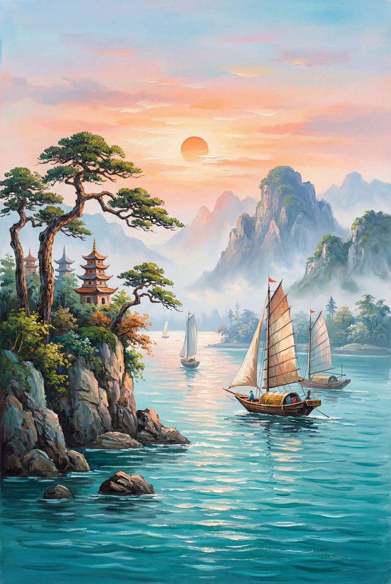 Tranh treo tường phong cảnh biển xanh chân thực trang trí phòng khách chuẩn phong thủy