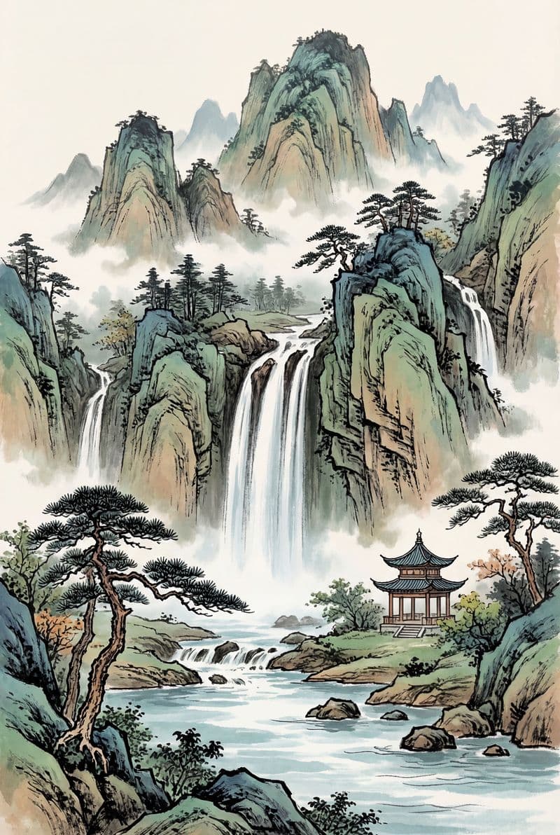 Tranh treo tường thác nước đại ngàn trang trí phòng khách chuẩn phong thủy