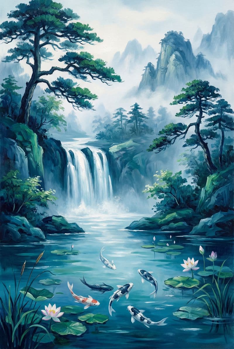 Tranh treo tường cá chép và biển cả xanh dương trang trí phòng khách phong thủy