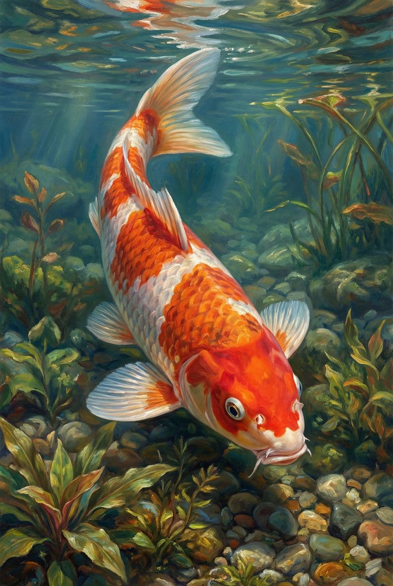 Tranh treo tường cá Koi bơi lội sống động trang trí phòng khách chuẩn phong thủy
