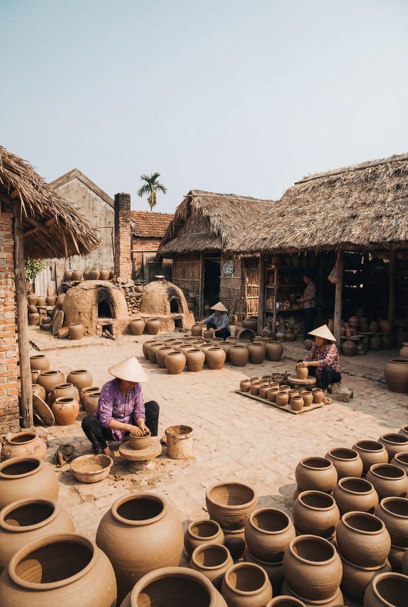Tranh treo tường cảnh làng nghề làm gốm truyền thống trang trí không gian hoài cổ