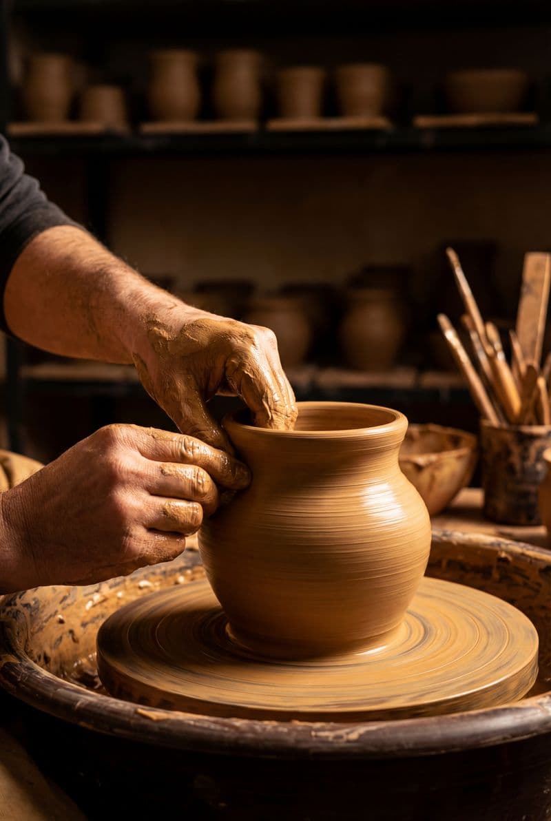 Tranh treo tường đôi bàn tay nghệ nhân chuốt gốm trên bàn xoay trang trí không gian phòng làm việc nghệ thuật