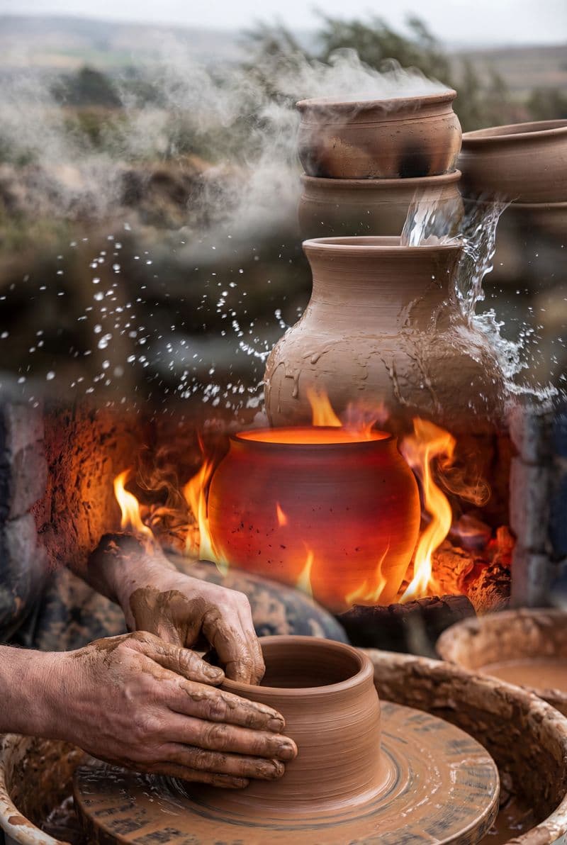 Tranh treo tường nghệ thuật tinh hoa nghề gốm bốn nguyên tố Đất Lửa Nước Gió trang trí phòng khách