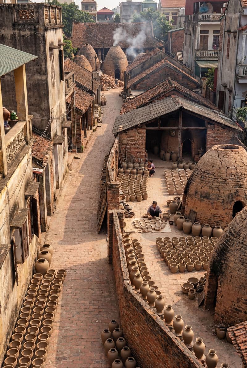 Tranh treo tường phong cảnh làng gốm Bát Tràng chân thực trang trí phòng khách mang nét đẹp văn hóa