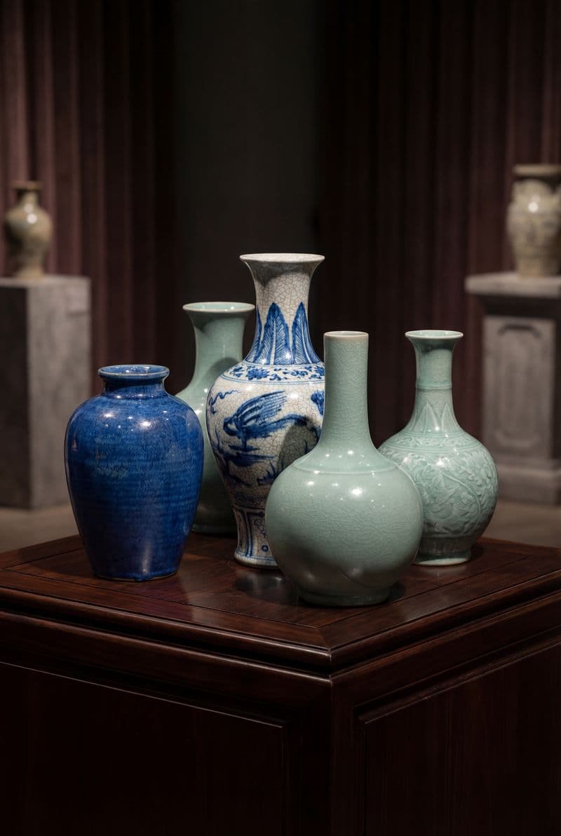 Tranh treo tường lọ gốm men lam và men ngọc nghệ thuật trang trí không gian phòng khách sang trọng