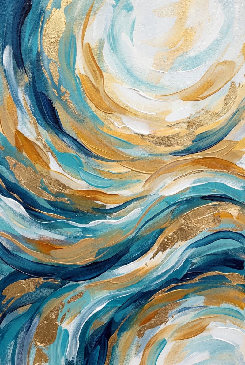 Tranh treo tường trừu tượng Sunlit Waves phong cách hiện đại trang trí phòng khách sang trọng