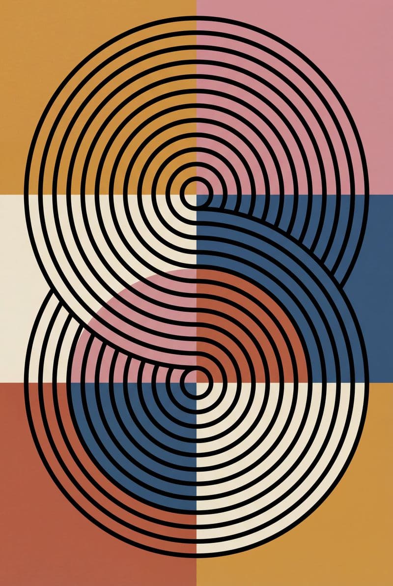 Tranh treo tường hình học đồng tâm đa màu sắc trang trí phòng khách sang trọng