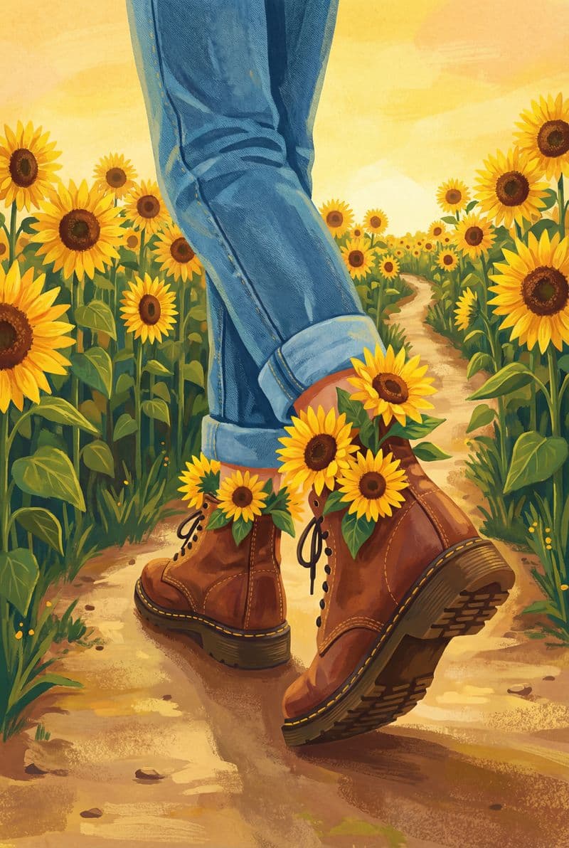 Tranh canvas phong cảnh lối đi hoa hướng dương rực rỡ trang trí phòng khách sang trọng