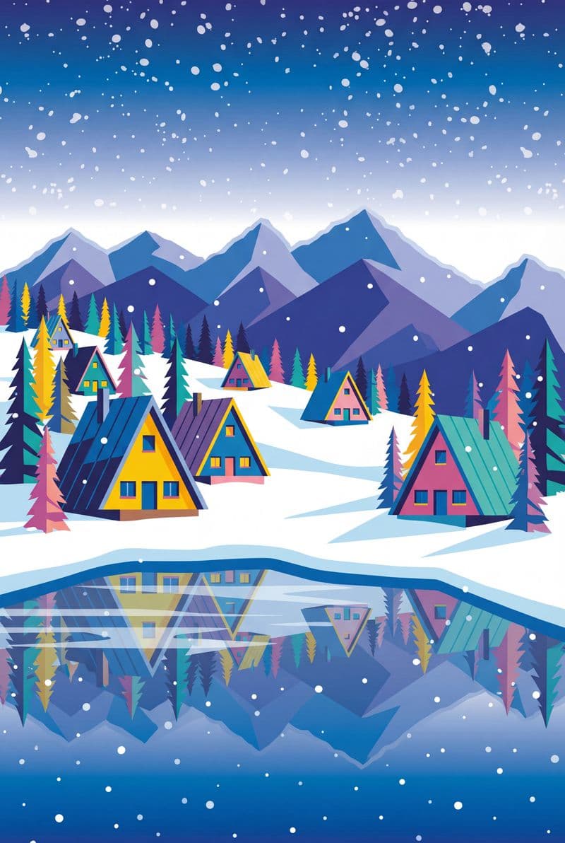 Tranh canvas phong cảnh mùa đông rực rỡ sắc màu trang trí phòng khách sang trọng