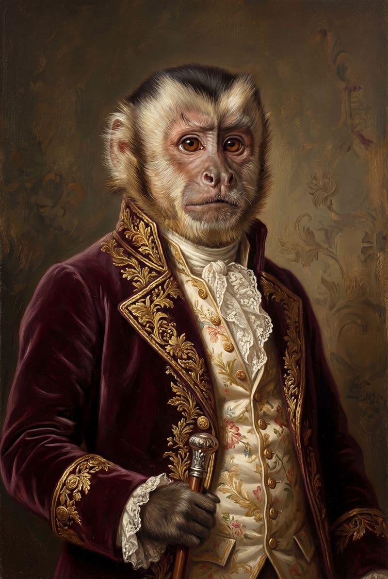 Tranh treo tường chân dung Khỉ Hoàng Gia phong cách Victorian trang trí phòng làm việc cổ điển
