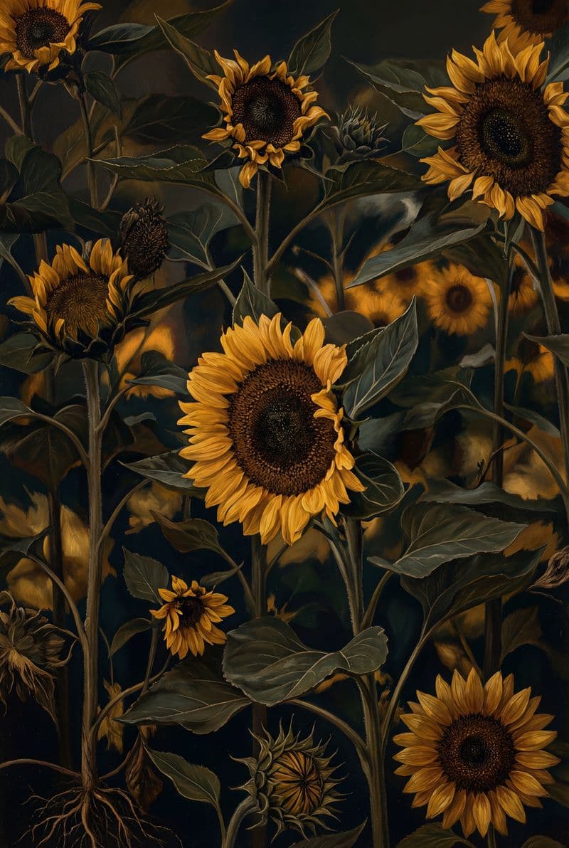 Tranh treo tường hoa hướng dương Herbario Girasol phong cách thảo mộc trang trí phòng khách hiện đại