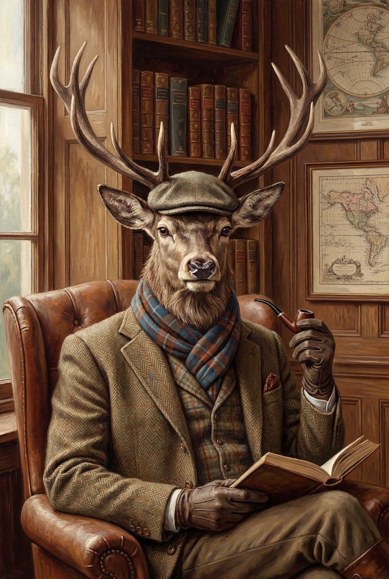 Tranh treo tường chân dung chú hươu Graeme The Stag trang trí phòng khách sang trọng