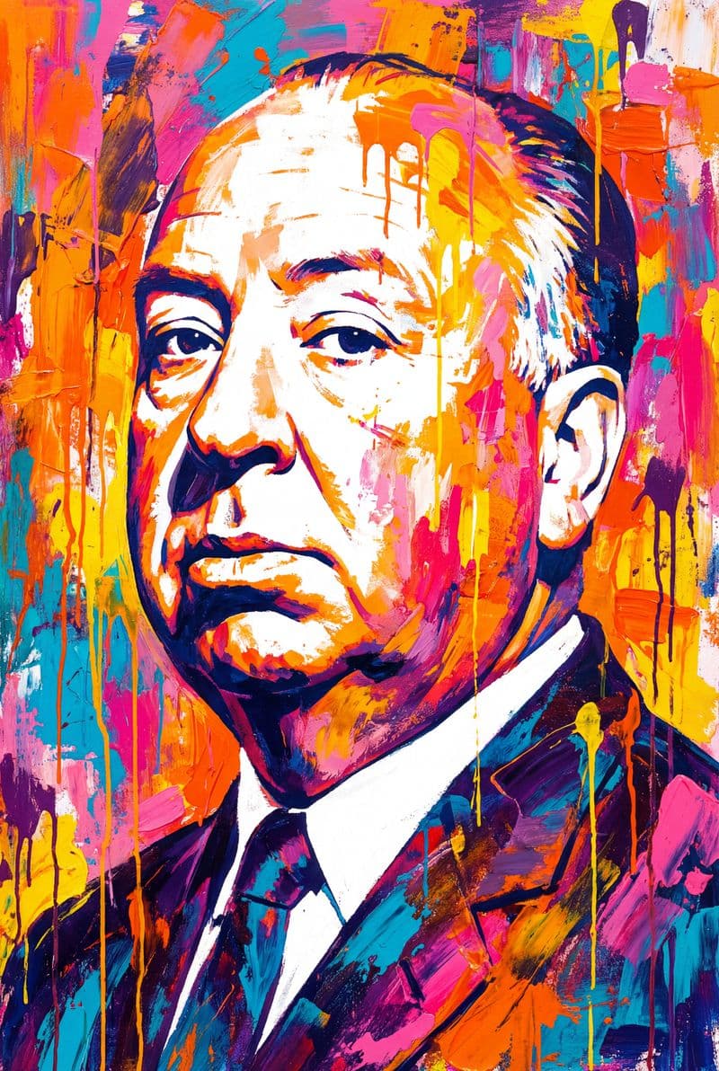 Tranh treo tường chân dung Alfred Hitchcock trang trí phòng làm việc mang phong cách cổ điển