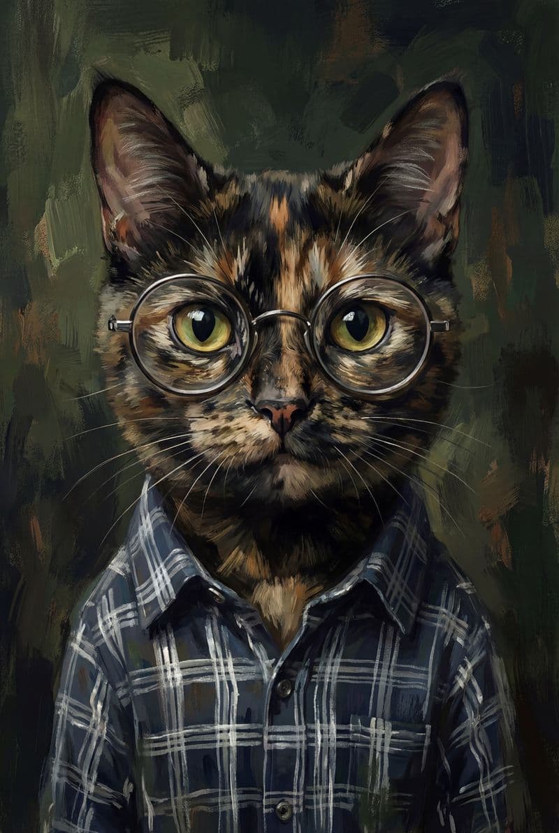 Tranh canvas chân dung mèo đeo kính phong cách hiện đại trang trí phòng khách sang trọng