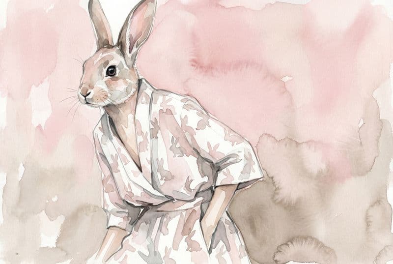 Tranh canvas chủ đề thỏ thời trang với trang phục sành điệu gam màu tinh tế mang lại cảm giác sang trọng cho phòng khách hiện đại.