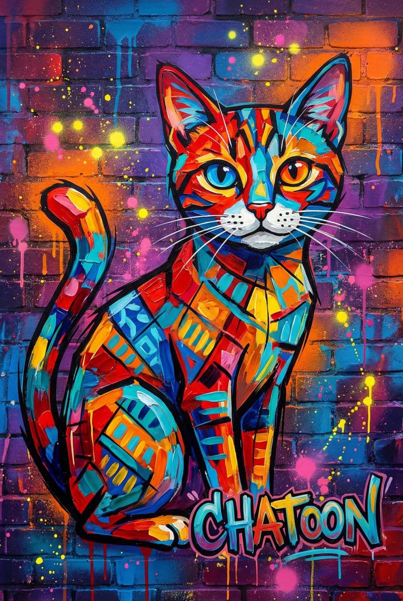 Tranh đường phố Chatoon nhân vật phong cách graffiti sắc sảo màu sắc sống động năng động cho phòng khách hiện đại