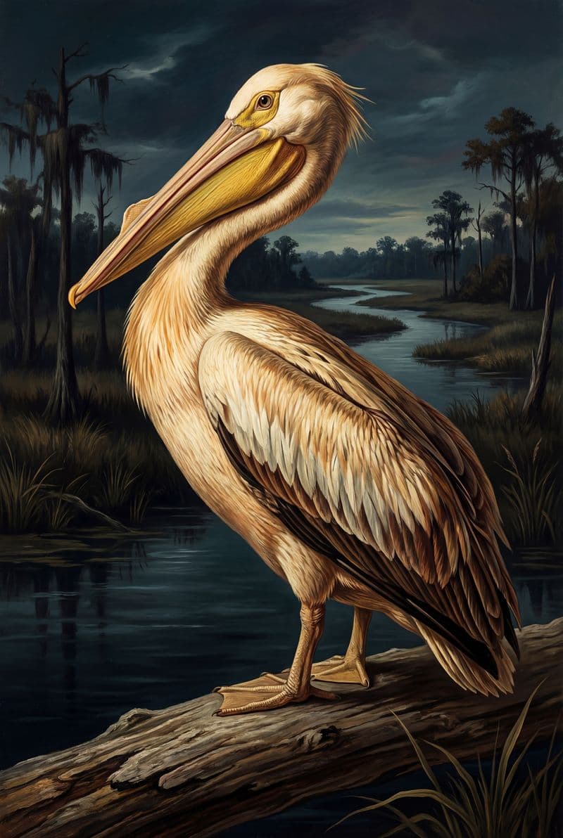 Tranh canvas chim bồ nông trắng Mỹ phong cách cổ điển trang trí phòng làm việc sang trọng