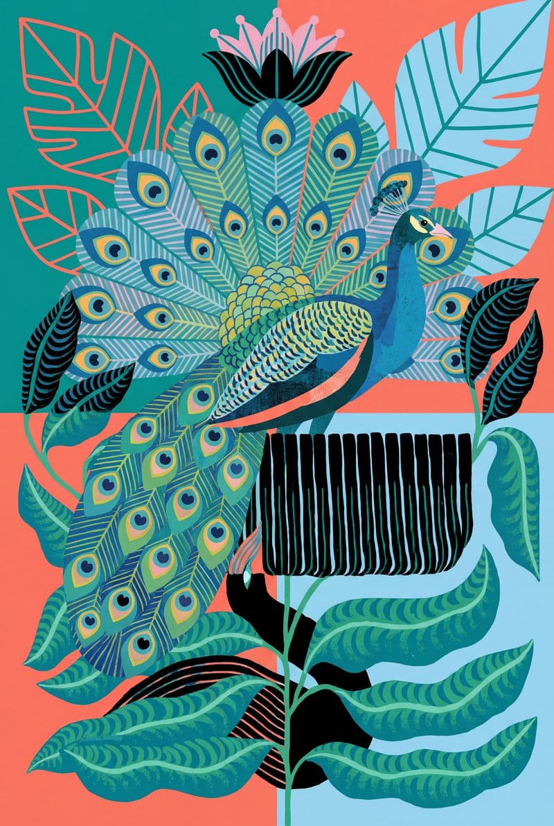 Tranh treo tường chim công lộng lẫy trang trí không gian phòng khách vương giả