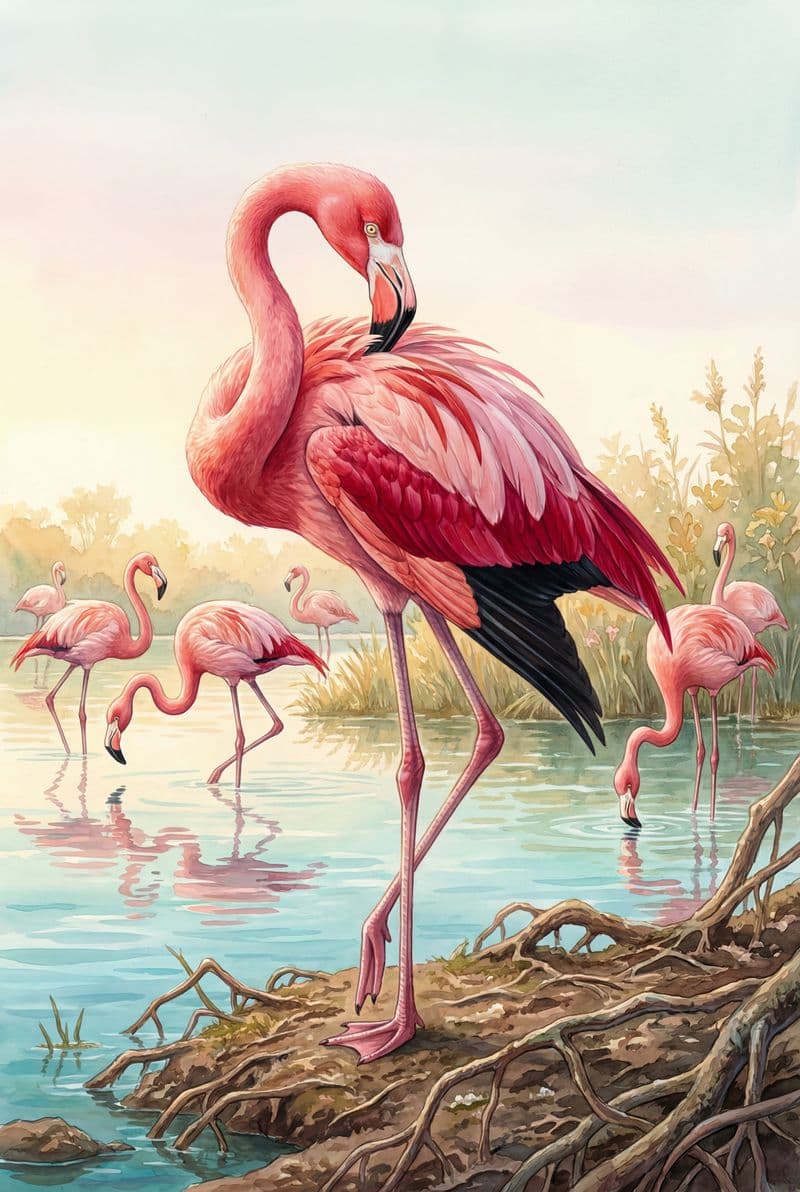 Tranh canvas chim hồng hạc nghệ thuật trang trí phòng khách sang trọng