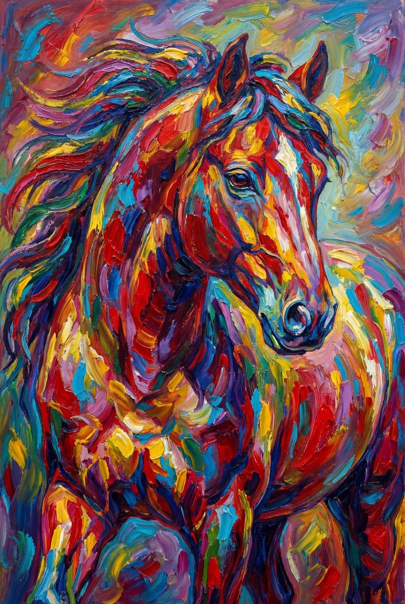 Tranh treo tường chú ngựa sắc màu trừu tượng trang trí phòng khách hiện đại