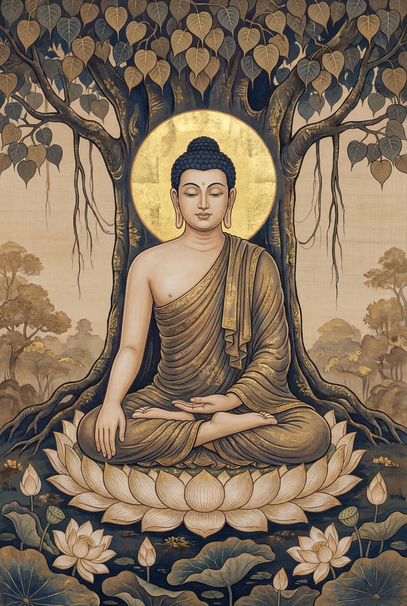 Tranh treo tường Đức Phật Thích Ca trang trí phòng thờ trang nghiêm và thanh tịnh