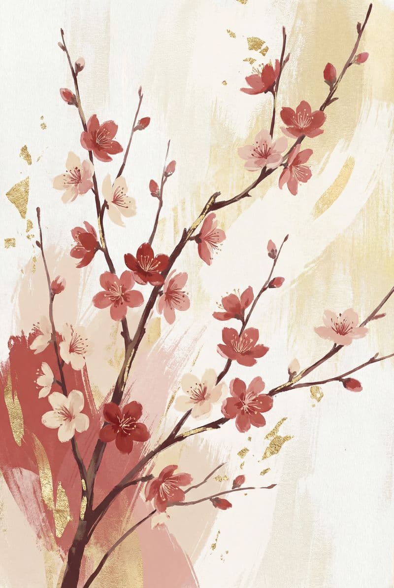 Tranh treo tường hoa đào đón xuân trang trí phòng khách và văn phòng hiện đại