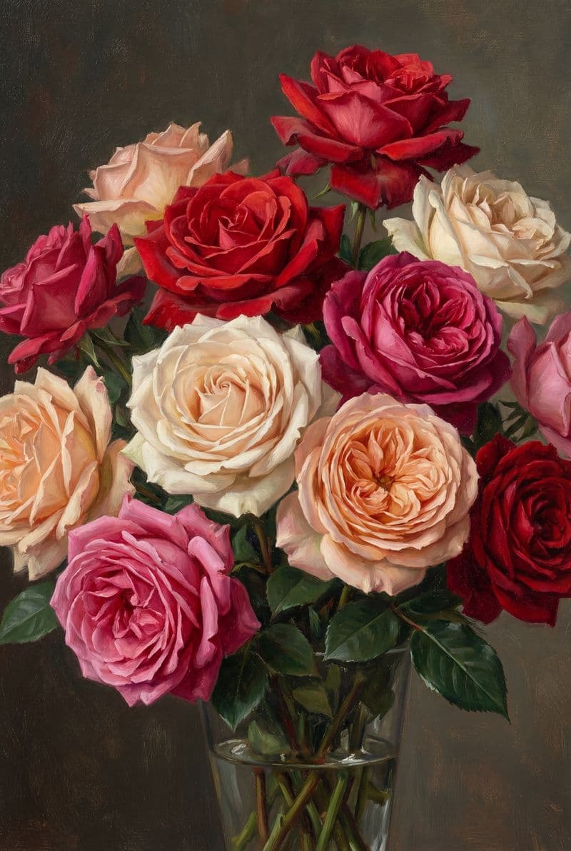 Tranh treo tường hoa hồng đỏ nghệ thuật trang trí phòng khách sang trọng