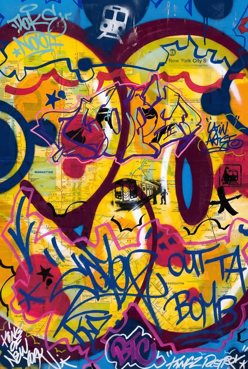Tranh nghệ thuật đường phố bản đồ tàu điện ngầm với các tuyến đường đan xen phức tạp mang màu sắc hiện đại năng động phù hợp trang trí phòng khách hoặc studio.