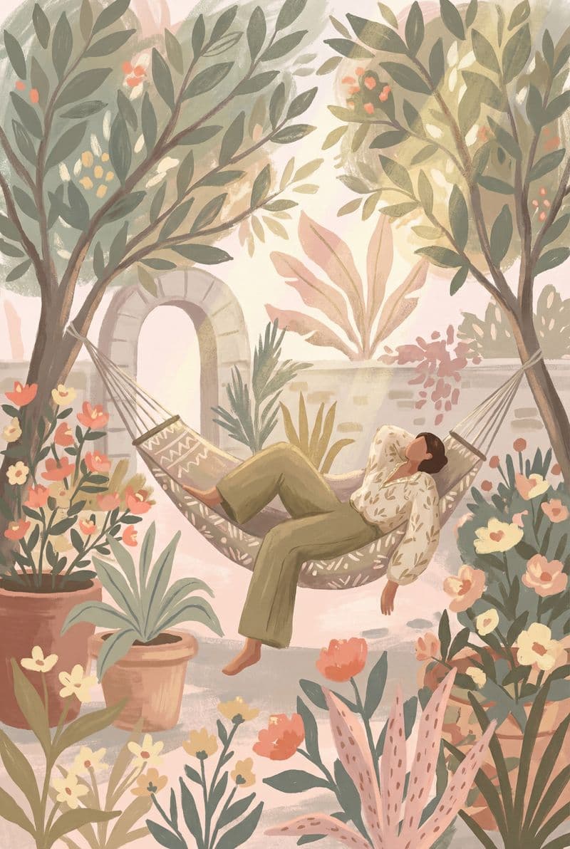 Tranh treo tường hiện đại miêu tả góc vườn xanh mát yên bình cảm giác thư thái cho không gian phòng khách