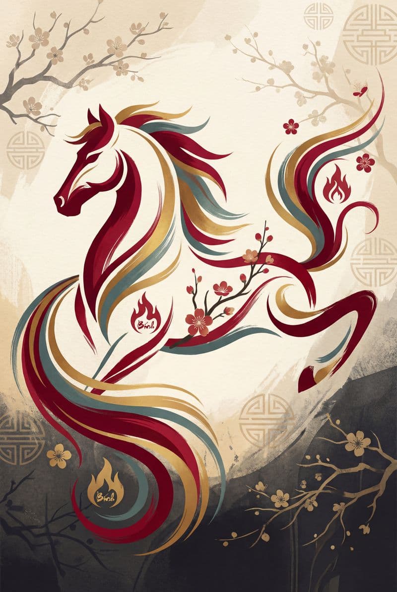 Tranh treo tường hình tượng ngựa Bính Ngọ 2026 phong cách hiện đại trang trí phòng khách và văn phòng