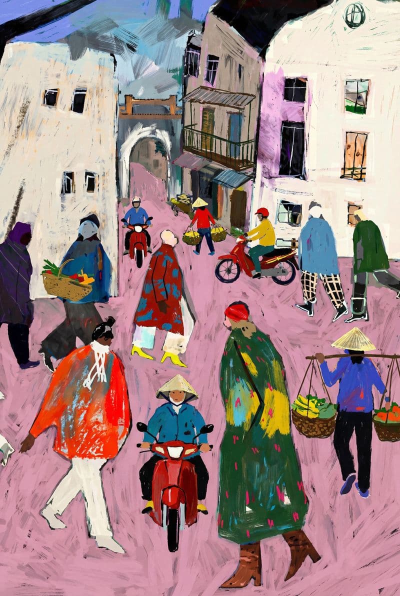 Tranh treo tường phong cảnh nhịp sống phố cổ Hà Nội trang trí phòng khách tinh tế