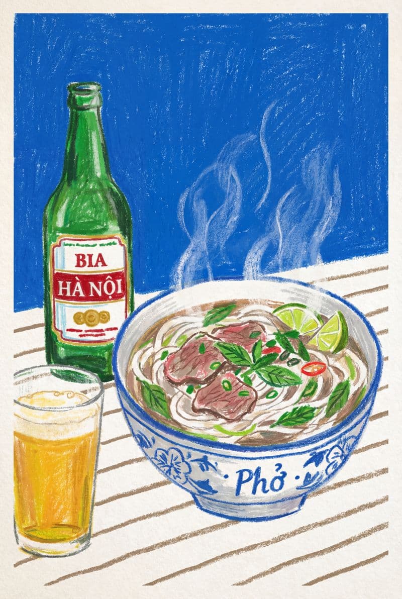 Tranh treo tường nghệ thuật Phở và Bia Hà Nội trang trí phòng khách sang trọng