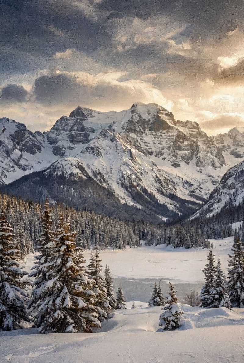 Tranh canvas phong cảnh núi tuyết trắng hùng vĩ trang trí phòng khách hiện đại