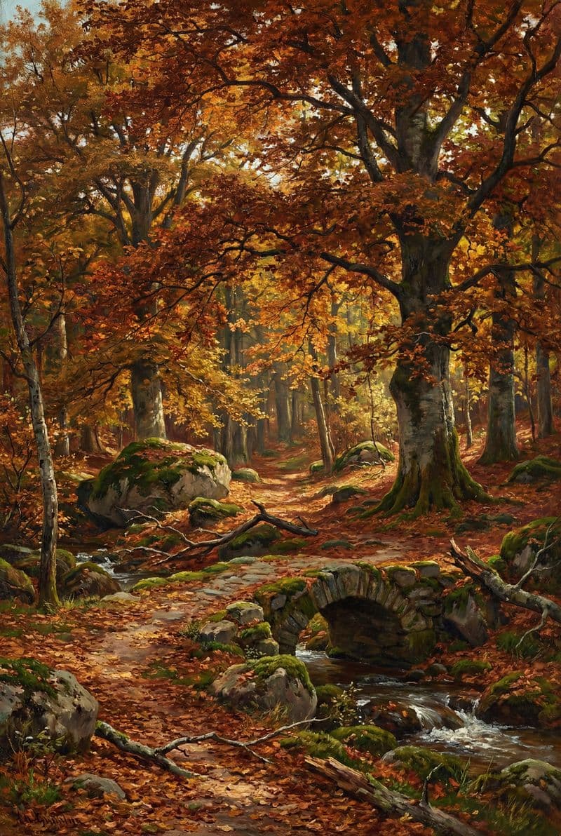 Tranh treo tường phong cảnh rừng lá vàng mùa thu trang trí phòng khách ấm cúng