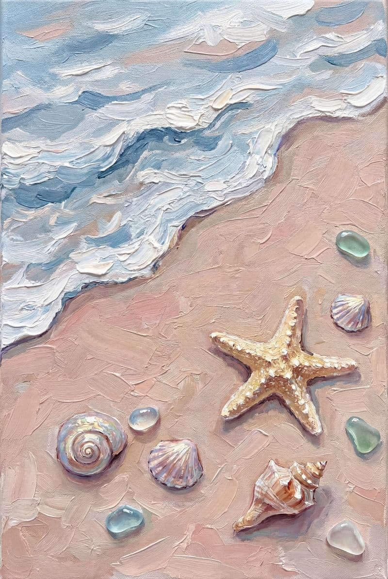 Tranh treo tường sao biển và vỏ sò trang trí phòng khách phong cách hiện đại