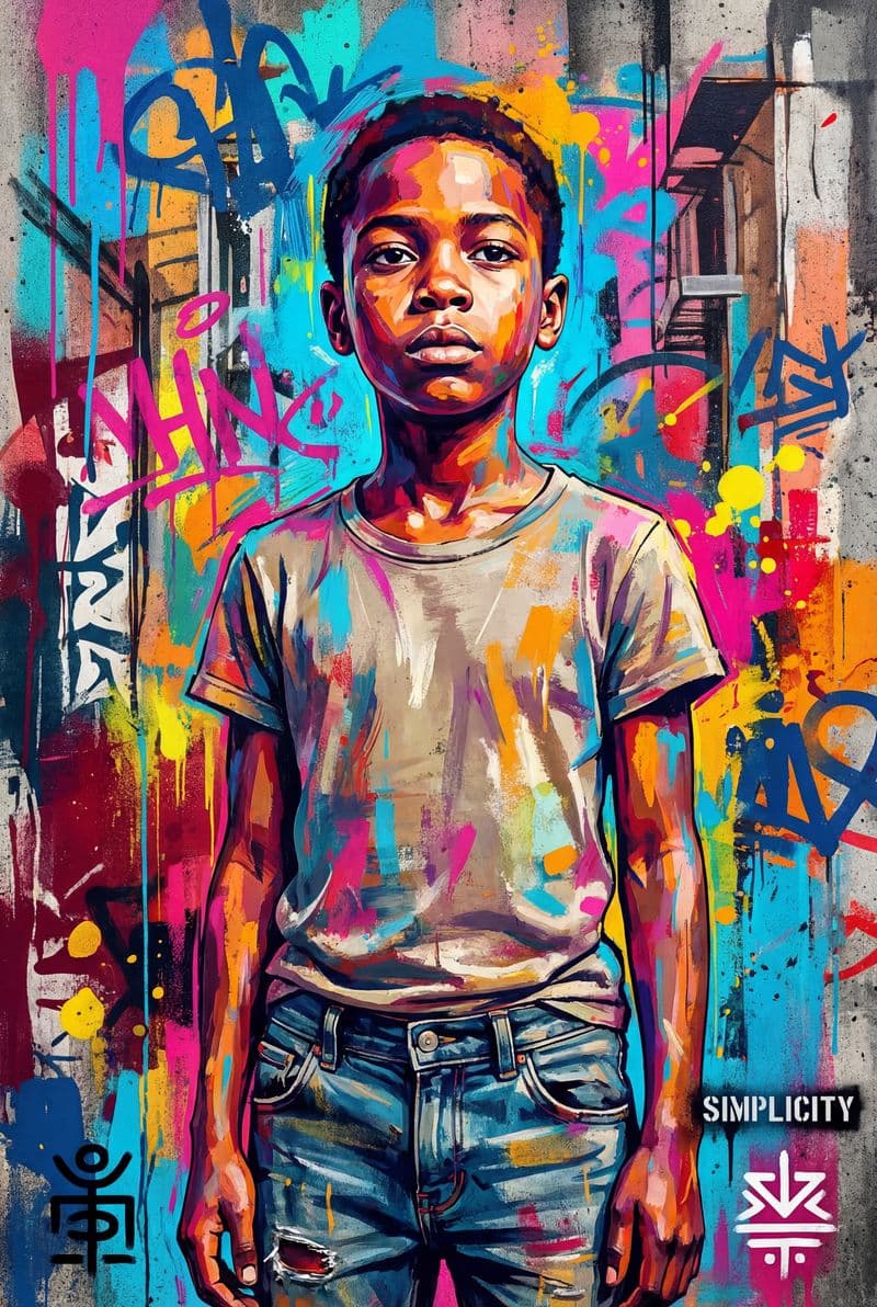 Tranh đường phố nghệ thuật Sự Đơn Giản với các nét vẽ hiện đại chân thực màu sắc trang nhã phù hợp trang trí phòng khách và văn phòng sáng tạo.