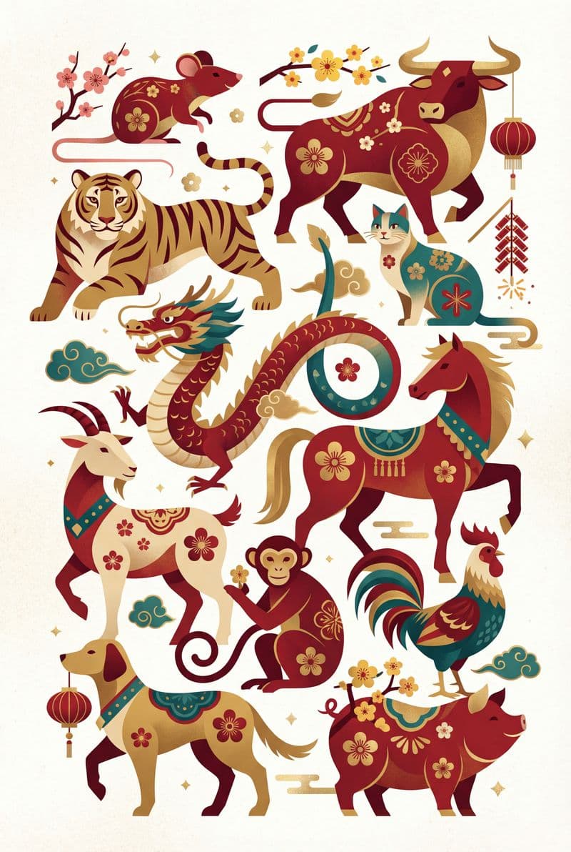 Tranh treo tường 12 con giáp phong cách hiện đại trang trí phòng khách đón Tết