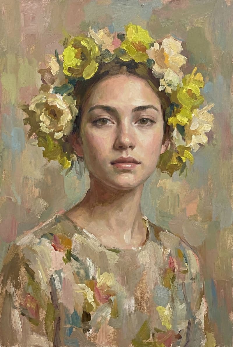 Tranh treo tường chân dung cô gái và hoa phong cách tối giản trang trí phòng khách hiện đại