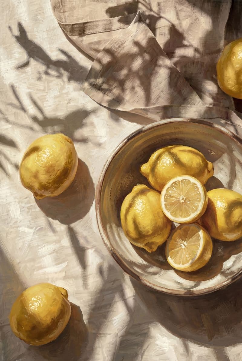 Tranh treo tường trái chanh dưới ánh nắng mặt trời trang trí phòng bếp hiện đại