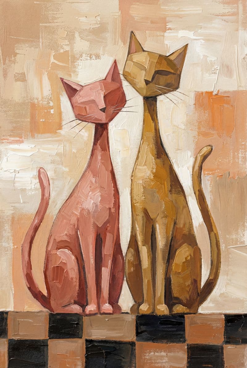 Tranh treo tường đôi mèo nghệ thuật trang trí phòng ngủ ấm cúng