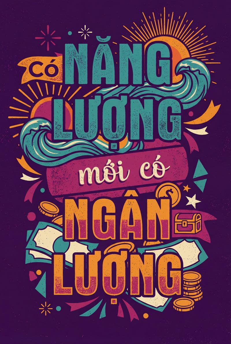 Tranh động lực chủ đề Có năng lượng mới có Ngân lượng với sắc vàng kim rực rỡ đầy khí thế hưng thịnh cho không gian làm việc chuyên nghiệp.